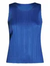 Issey Miyake Pleated Sleeveless Top In Blue