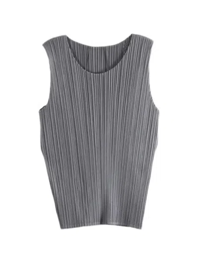 Issey Miyake Pleated Sleeveless Top In Gray