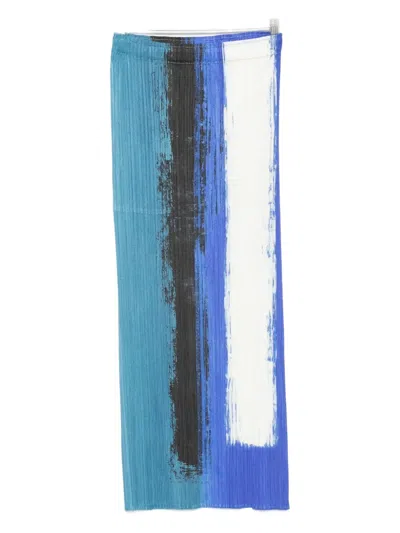 Issey Miyake Pleated Straight Skirt In Blue