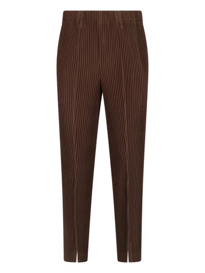 Issey Miyake Straight-leg Pleated Trousers In Brown