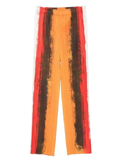 Issey Miyake Pleated Stripe Trousers In Red