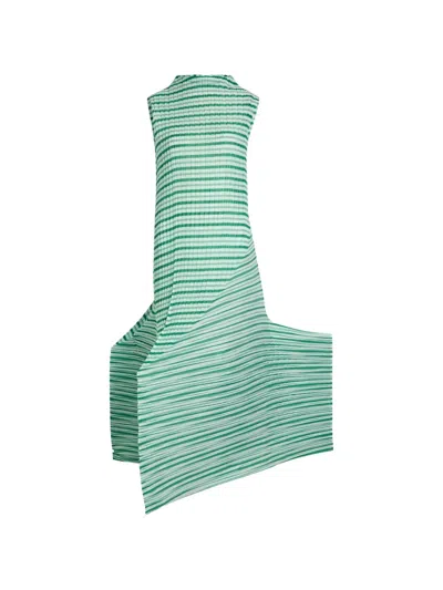 Issey Miyake Striped Pleated Woven Midi Dress In Multi