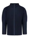Issey Miyake Ns Navy High-neck Two-slip-pockets Slim-fit Knitted Jacket In Blue
