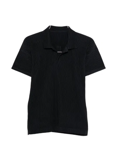 Issey Miyake Pleated Polo Shirt In Blue