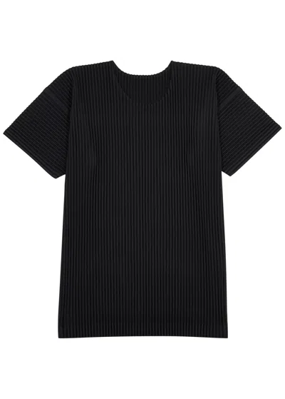 Issey Miyake Ribbed Crew Neck Short Sleeve T-shirt In Black