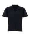 Issey Miyake Pleated Black Polo Shirt With Boxy Silhouette In Blue