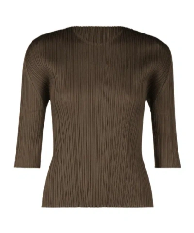Issey Miyake Pleated T-shirt In Dark Brown