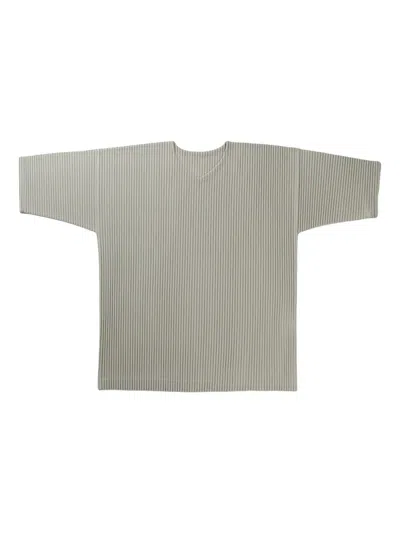 Issey Miyake Textured Pleated T-shirt With Crew Neck In Gray