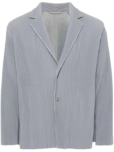 Issey Miyake Pleated Fabric Single-breasted Blazer In Light Grey