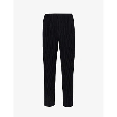 ISSEY MIYAKE HOMME PLISSE ISSEY MIYAKE MEN'S 15-BLACK PLEATED TAPERED-LEG REGULAR-FIT KNITTED TROUSERS