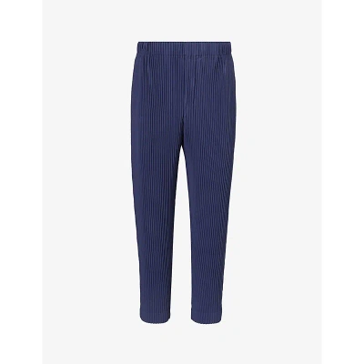 Issey Miyake Homme Plisse  Mens 76-blue Charcoal Pleated Tapered-leg Regular-fit Knitted Trousers