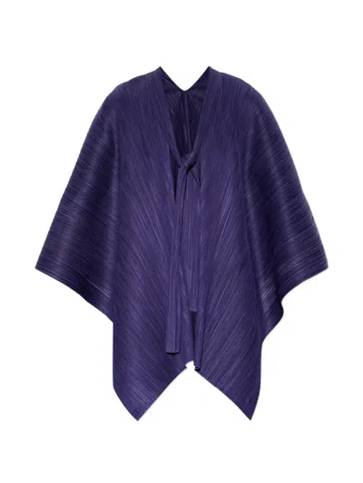 Issey Miyake Pleated Tie-neck Cape In Purple