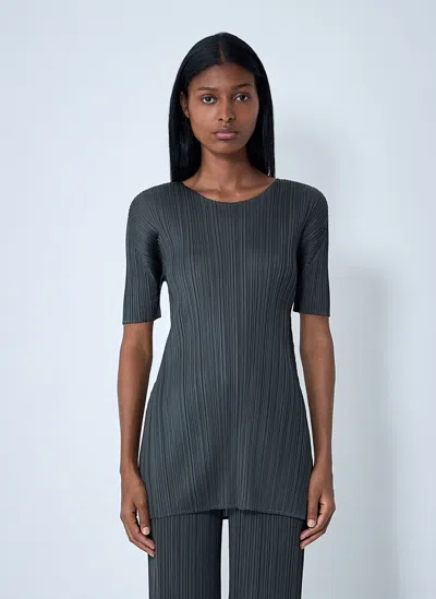 Issey Miyake Pleated Top In Gray