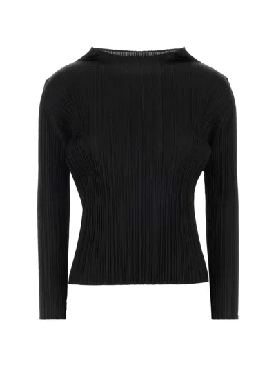 Issey Miyake Long-sleeved Saxe Pleated Top In Black