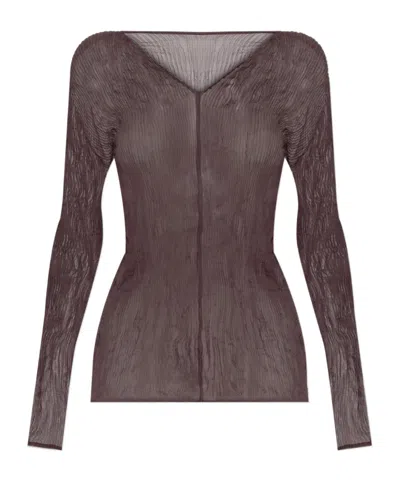 ISSEY MIYAKE ISSEY MIYAKE V-NECK CHIFFON TOP