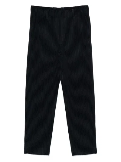 Issey Miyake Straight Ribbed Texture Trousers With Elastic Waistband In Black