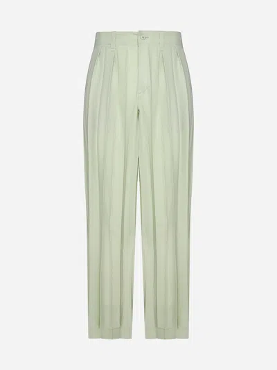 Issey Miyake Pleated Trousers In Light Jade Green