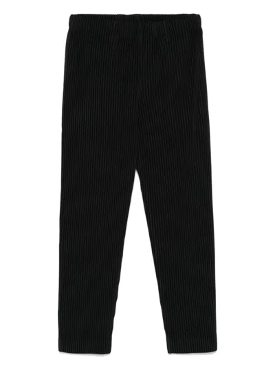 Issey Miyake Pleated Trousers With Concealed Button Fastening And Elasticated Waistband In Black