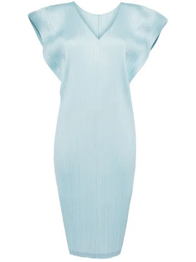 Issey Miyake Pleated Tube Midi Dress In Blue