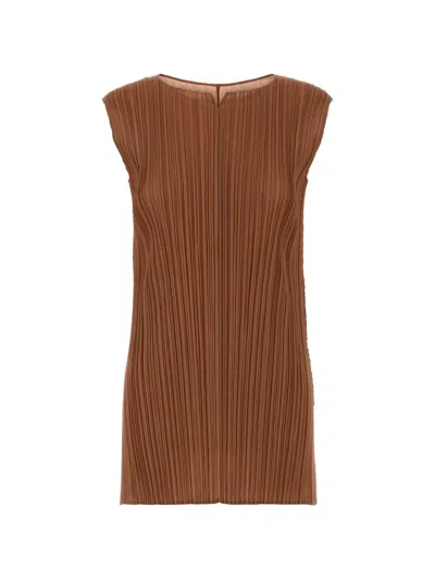 Issey Miyake Pleated Tunic In Brown