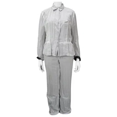 Pre-owned Issey Miyake Pleated Two Layer White With Black Contrast Pant Suit