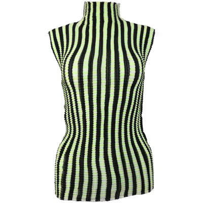 Pre-owned Issey Miyake Pleated Two Sides Colour Block Sleeveless Top In Black