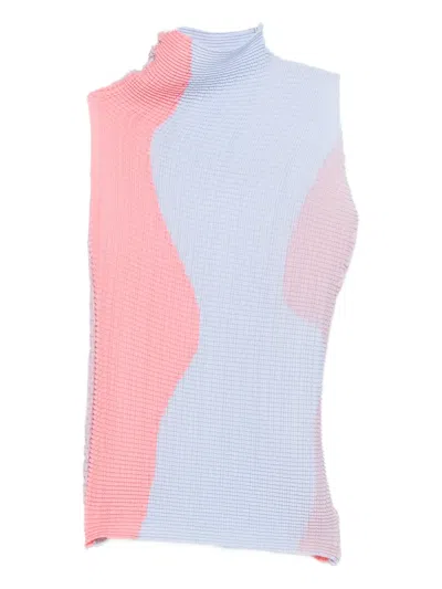 Issey Miyake Pleated Two-tone Top In Blue