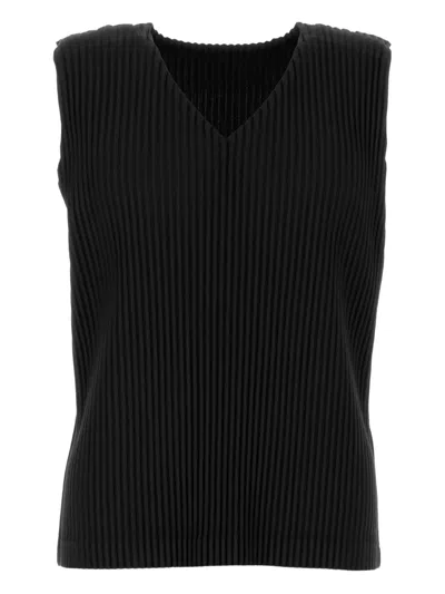 Issey Miyake Ribbed Sleeveless Tank Top V-neckline In Black