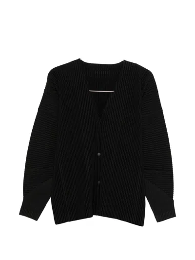 Issey Miyake Pleated V-necked Cardigan In Black