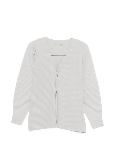 Issey Miyake Pleated V-necked Cardigan In Grey