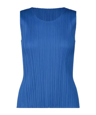 Issey Miyake Pleated Sleeveless Top In Blue