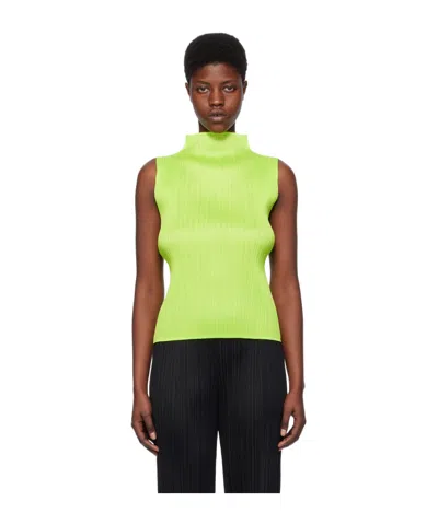 Issey Miyake High-neck Technical-pleated Sleeveless Top In Green