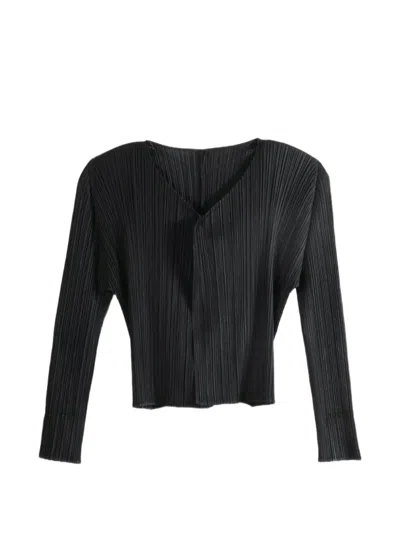 Issey Miyake Pleated V-neck Cardigan In Black