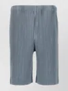 Issey Miyake Pleated Waistband Ribbed Texture Pocket Shorts In Blue