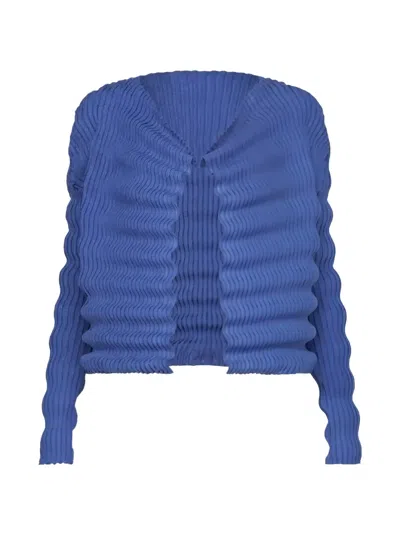 Issey Miyake Pleated Wave-texture Cardigan In Blue