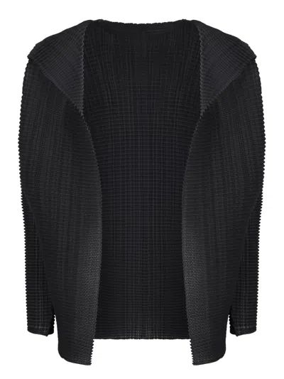 ISSEY MIYAKE PLEATED WOOLY BLACK CARDIGAN