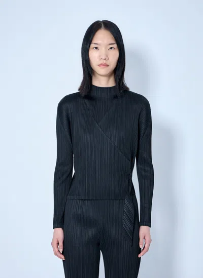 Issey Miyake Pleated Wrap Top In Black