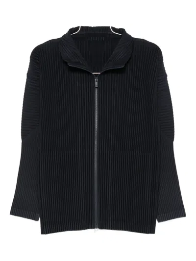 Issey Miyake Pleated Zip-front Shirt Jacket In Blue