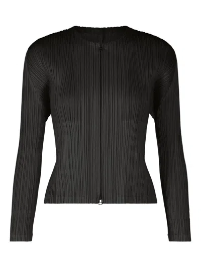 Issey Miyake Pleated Zip Jacket In Black