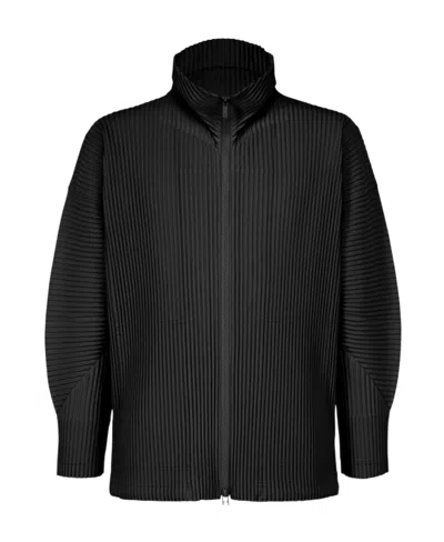 Issey Miyake Pleated Zip-up Cardigan In Black
