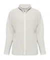 Issey Miyake Pleated High Collar Ribbed Cardigan In White