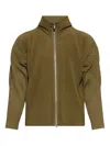 Issey Miyake Olive Green Zip-up Jacket With Ribbed Texture In Green
