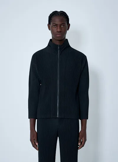 Issey Miyake Pleated Zip-up Jacket In Blue