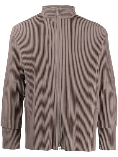 Issey Miyake Pleated Zip-up Jacket In Grau