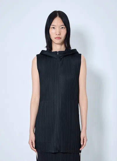 Issey Miyake Pleated Zip-front Sleeveless Tio In Black