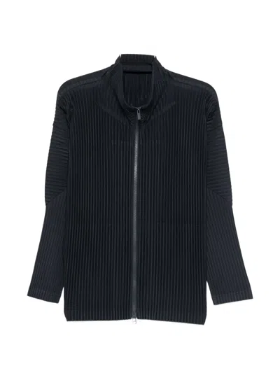 Issey Miyake Pleated Zip-up Cardigan In Blue