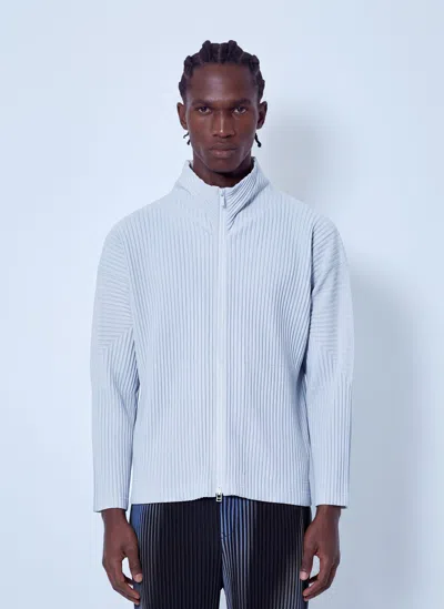 Issey Miyake Pleated Zip-up Cardigan In Blue