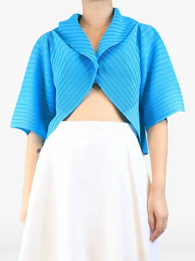 Pre-owned Issey Miyake Pleated-design Shawl-collar Cardigan In Blue