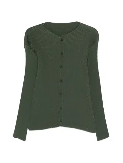 Issey Miyake Pleated-effect Cardigan In Green