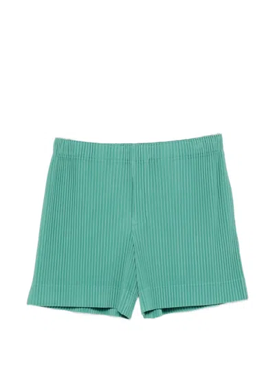 Issey Miyake Pleated-texture Elasticated-waist Shorts In Green